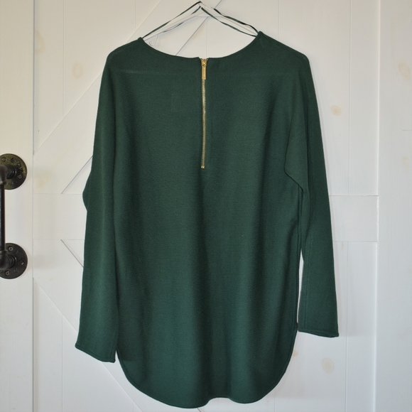 NWT Michael Kors sweater long sleeve scoop neck slight hi lo hem green gold zip - Picture 5 of 5